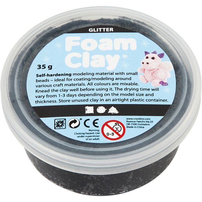 Foam Clay® , nero glitter, 35 g/ 1 vasch.