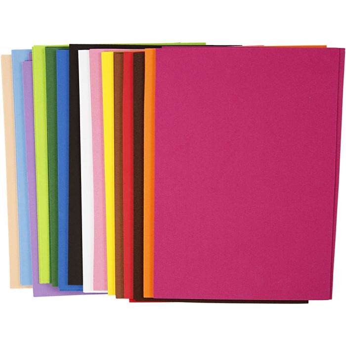 Fogli di EVA foam, A4, foglio 210x297 mm, spess. 2 mm, 30 fgl. asst./ 1 conf.