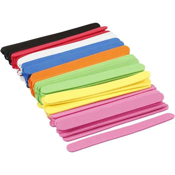 Bastoncini per Ghiacciolo in Schiuma EVA, L: 11,5 cm, L: 1 cm, spess. 2 mm, colori asst., 120 pz/ 1 conf.