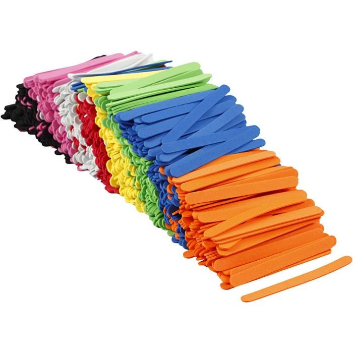 Bastoncini per Ghiacciolo in Schiuma EVA, L: 11,5 cm, L: 1 cm, spess. 2 mm, colori asst., 1000 pz/ 1 conf.