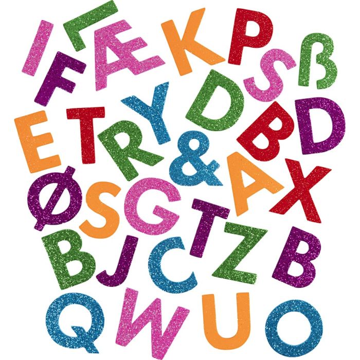 Adesivi in gomma EVA, Lettere, autoadesivi, H: 40 mm, colourful, 110 pz/ 1 conf.