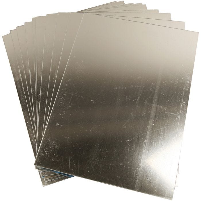 Foglio specchio di plastica, foglio 29,5x21 cm, spess. 1,1 mm, 10 fgl./ 1 conf.