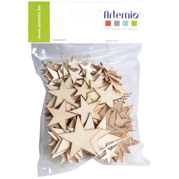 Stelle di legno da decorare, misura 2-4 cm, 129 pz/ 1 conf.