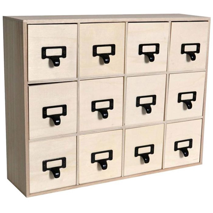 Cassettiera in legno grezzo - maniglie in metallo, misura 41,5x32,5x11 cm, 1 pz