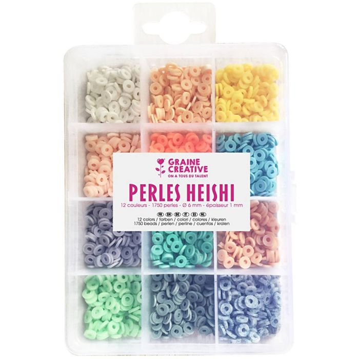 Set di perline Heishi, diam 6 mm, misura buco 1 mm, colori pastello, 1750 pz/ 1 conf.