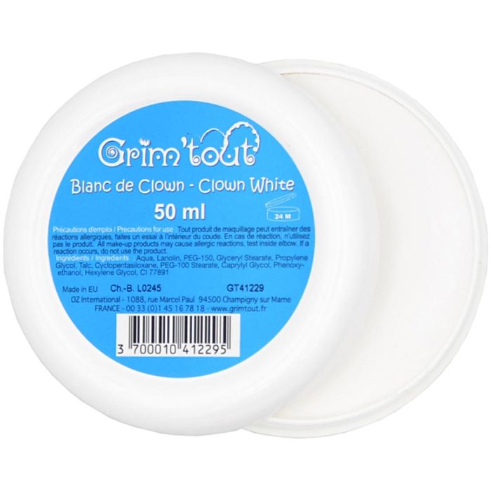 Pittura facciale da clown, bianco, 50 ml/ 1 vasch.