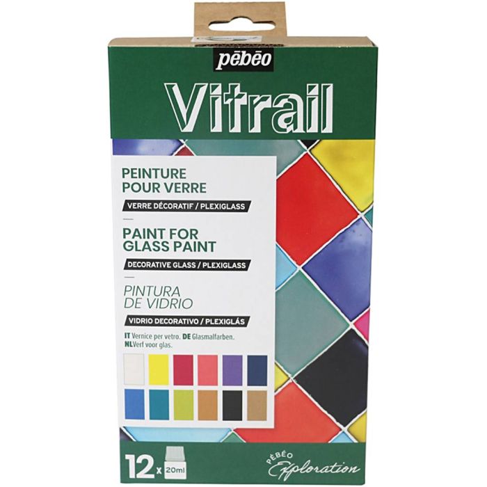 Set di esplorazione Pébéo, Vernice per vetro colorato, colori asst., 12x20 ml/ 1 conf.