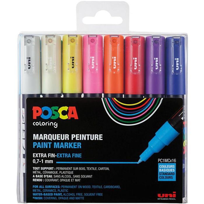 Set di pennarelli Posca, PC-1MC, dim. PC-1MC, colori standard, 16 pz/ 1 conf.