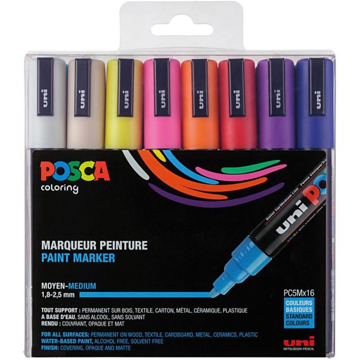 Set di pennarelli Posca, PC-5M, dim. PC-5M, colori standard, 16 pz/ 1 conf.