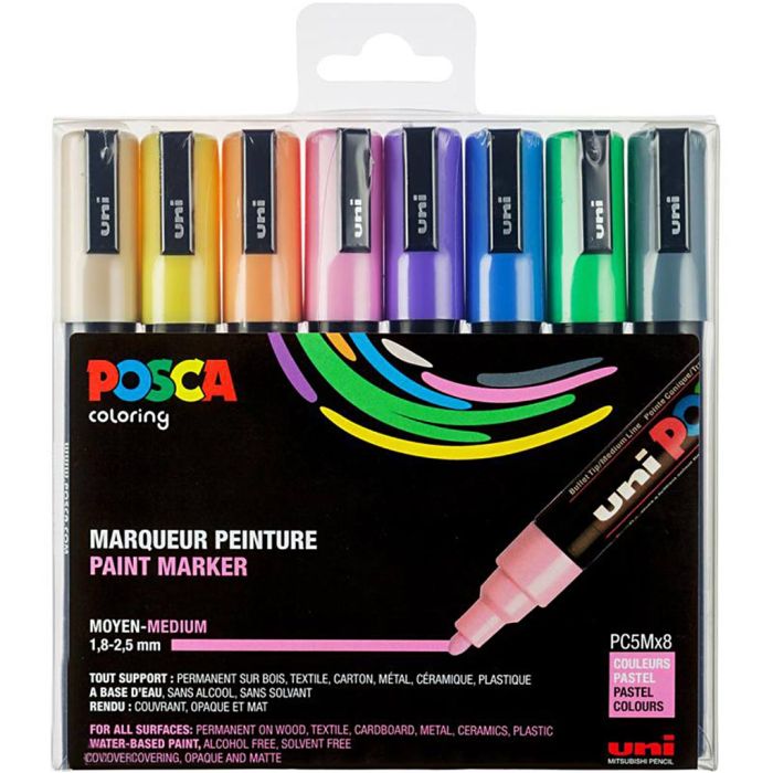 Set di pennarelli Posca, PC-5M, dim. PC-5M, colori pastello, 8 pz/ 1 conf.
