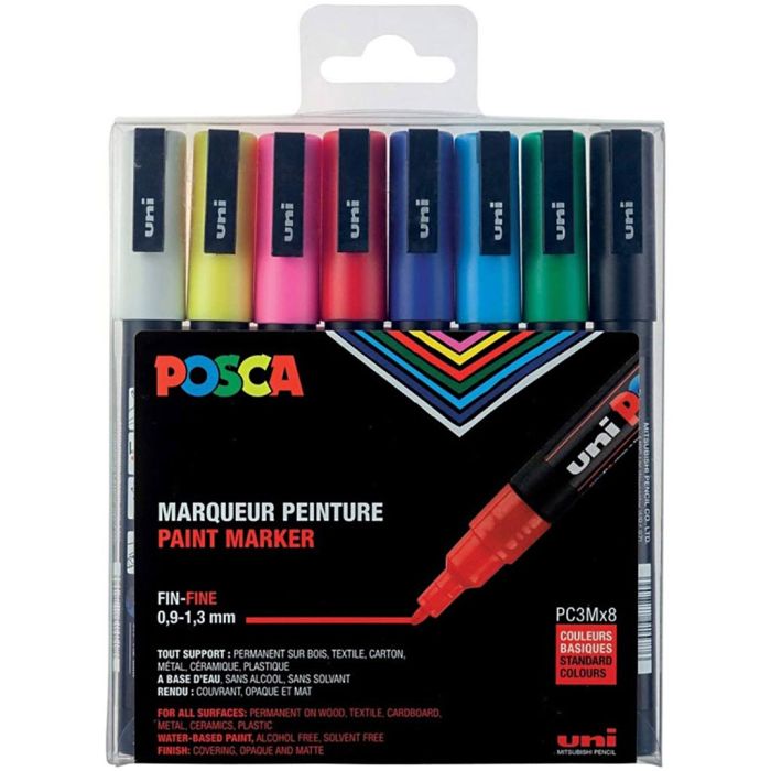 Set di pennarelli Posca, PC-3M, dim. PC-3M, colori standard, 8 pz/ 1 conf.