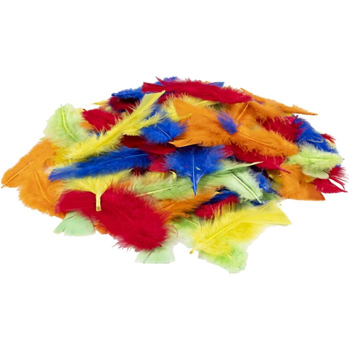 Piume, L: 7-15 cm, colori asst., 100 g/ 1 sacco