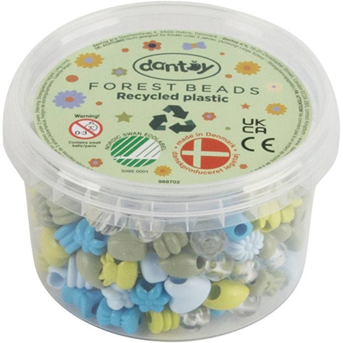 Perline Dantoy, Plastica riciclata, diam 5-8 mm, misura buco 4 mm, armonia blu/verde, 280 pz/ 1 conf.