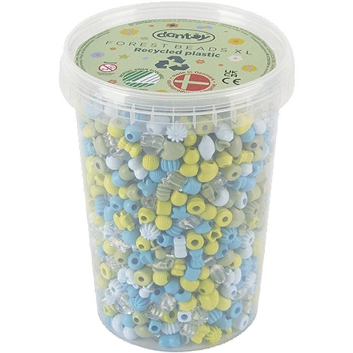 Perline Dantoy, Plastica riciclata, diam 5-8 mm, misura buco 4 mm, armonia blu/verde, 1580 pz/ 1 conf.