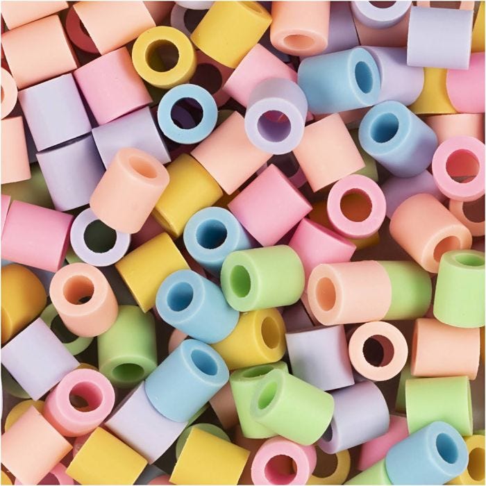 Perline NABBI BioBeads, misura 5x5 mm, misura buco 2.5 mm, medium, colori pastello, 1000 pz/ 1 conf.