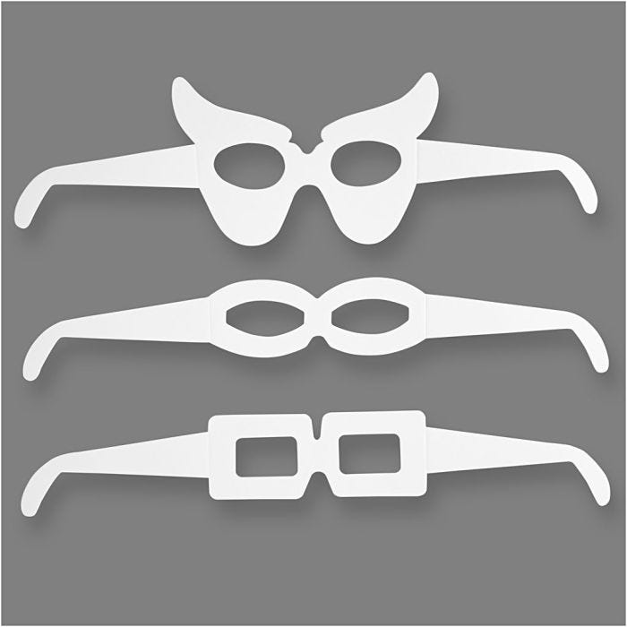 Occhiali maschera, H: 4,5-10 cm, L: 32 cm, 230 g, bianco, 16 pz/ 1 conf.