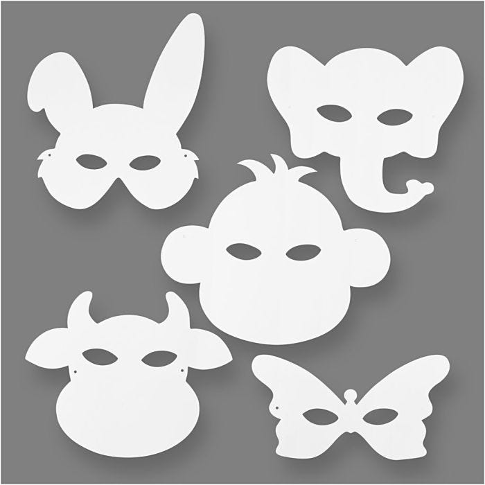 Maschere da animali, H: 13-24 cm, L: 20-28 cm, 230 g, bianco, 16 pz/ 1 conf.