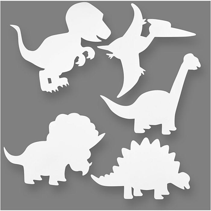 Dinosauri, H: 15-22 cm, L: 24-25 cm, 230 g, bianco, 16 pz/ 1 conf.