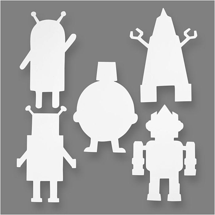 Robots, H: 22,5-24 cm, L: 15-16 cm, 230 g, bianco, 16 pz/ 1 conf.