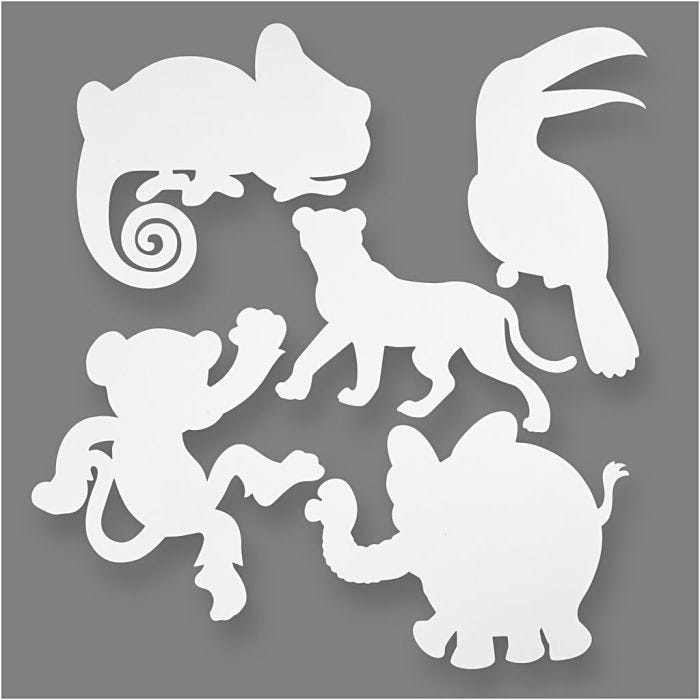 Animali della giungla, H: 14-25 cm, L: 12-23 cm, 230 g, bianco, 16pz/ 1 conf.