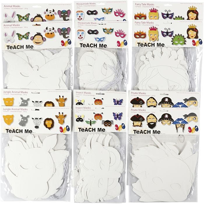Maschere in cartoncino, H: 15-22 cm, L: 24-25 cm, bianco, 192 pz/ 1 conf.
