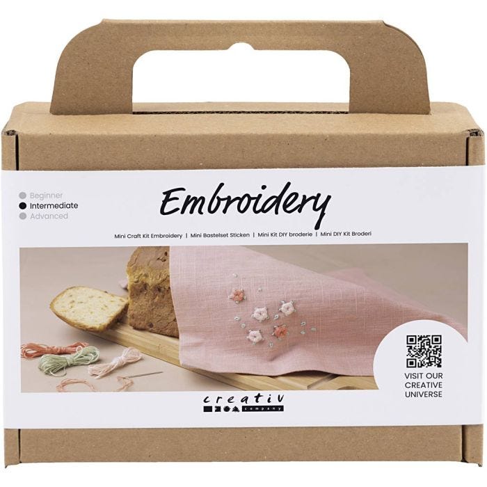 Kit Fai da te Mini Ricamo, Tovagliolo in tessuto, rosa pallido, 1 conf.