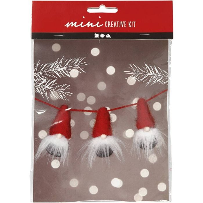 Kit Fai da te Mini, Gnomo di Natale su una corda, H: 6 cm, 1 conf.