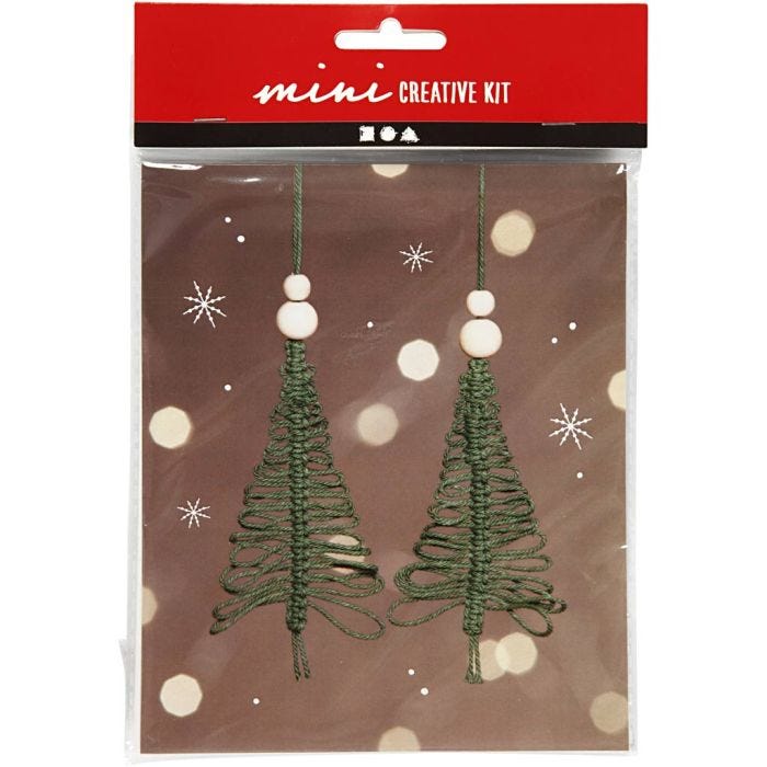 Kit Fai da te Mini, albero di Natale in macramè, H: 11 cm, 1 conf.