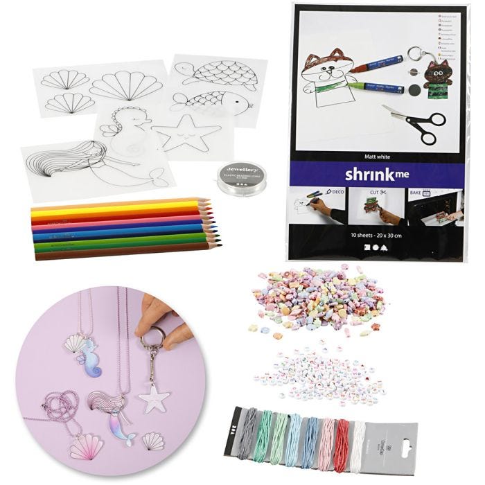 Kit – Creazione di gioielli con perline e fogli di plastica termoretraibile, 1 set
