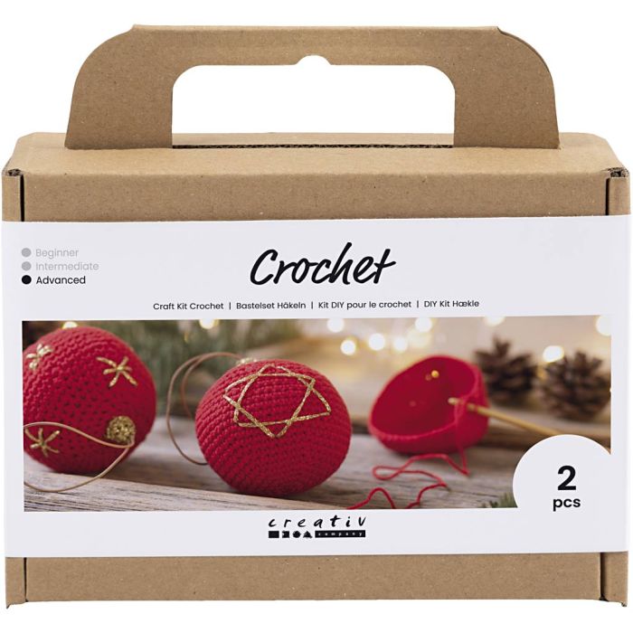 Kit Fai da te Uncinetto, Palline di Natale, rosso, 1 conf.