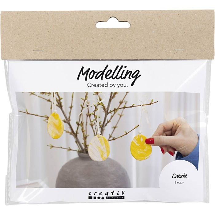 Kit Fai da te Mini Modellazione, uovo, giallo chiaro, colori pastello, 1 conf.