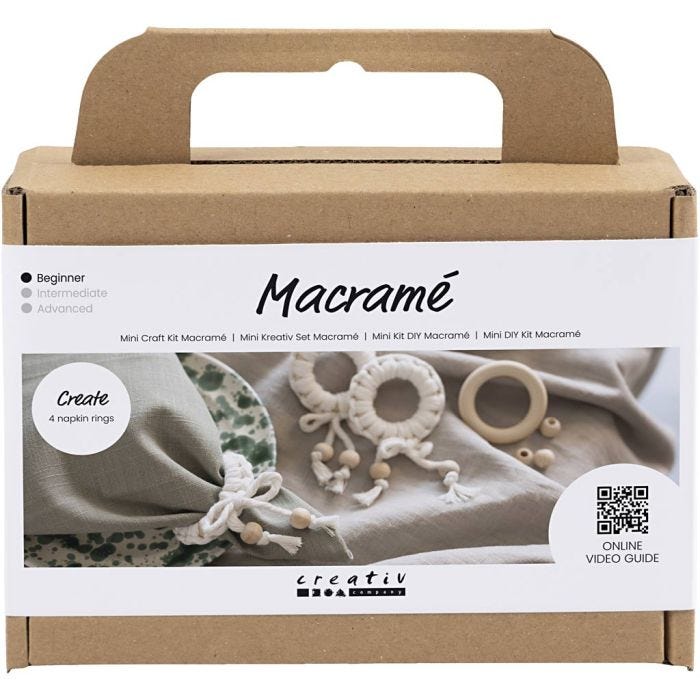 Kit Fai da te Mini Macramé, Anello portatovagliolo, bianco sporco, 1 conf.