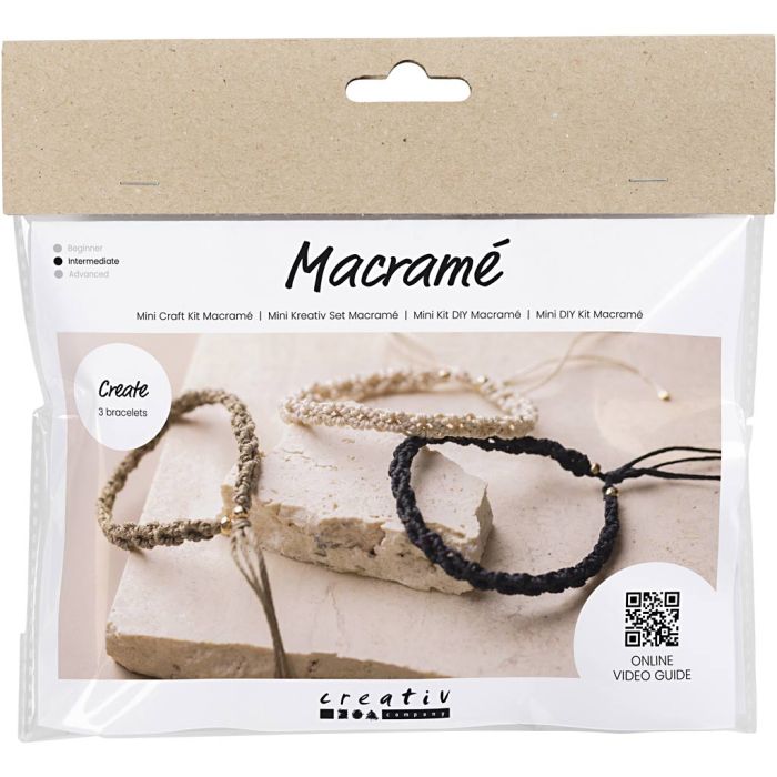 Kit Fai da te Mini Macramé, Bracciale, nero, oliva-marrone, sand, 1 conf.