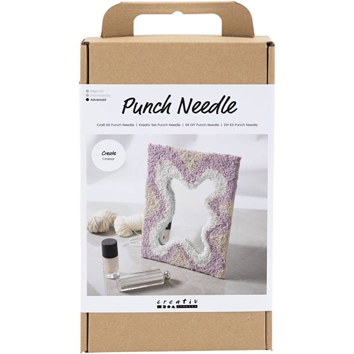 Kit Fai da te Punch Needle, Specchio, colori pastello, 1 conf.