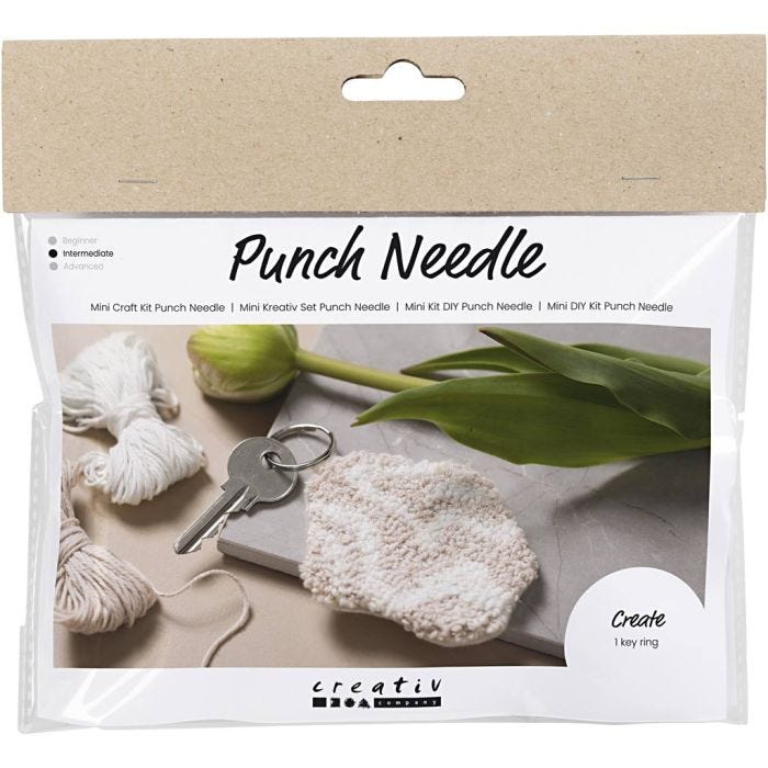 Kit Fai da te Mini Punch Needle, Portachiavi, beige, 1 conf.