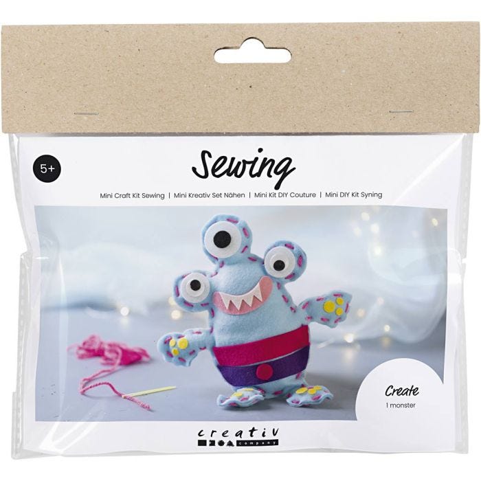 Kit Fai da te Mini Cucito, Mostro di feltro, colori asst., 1 conf.