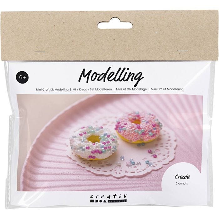 Kit Fai da te Mini Modellazione, Ciambelle, rosa, turchese, bianco, giallo, 1 conf.