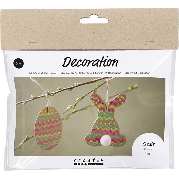 Kit Fai da te Mini Decorazioni, Uovo e coniglietto, marrone, verde, rosa, giallo, 1 conf.
