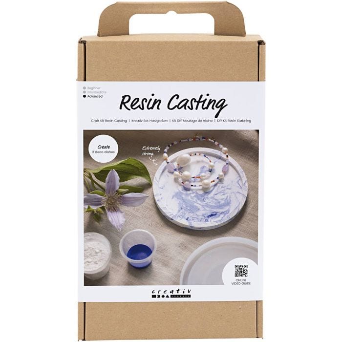 Kit Fai da te Colata in Resina, Vassoio rotondo con marmorizzazione, blu, bianco, 1 conf.