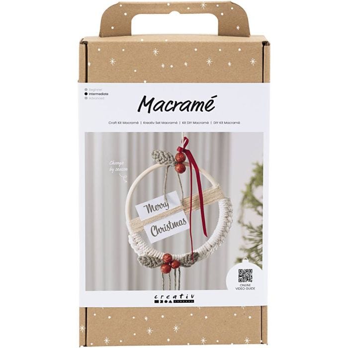 Kit Fai da te Macramé, Ghirlanda natalizia, verde muschio, rosso natalizio, avorio, 1 conf.