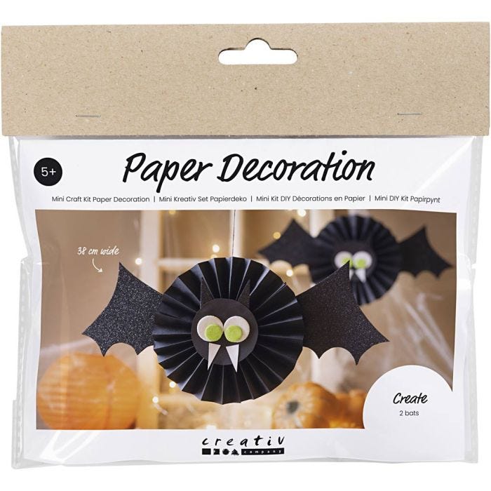 Kit Fai da te Mini Decorazioni di Carta, Pipistrelli, nero, bianco, 1 conf.