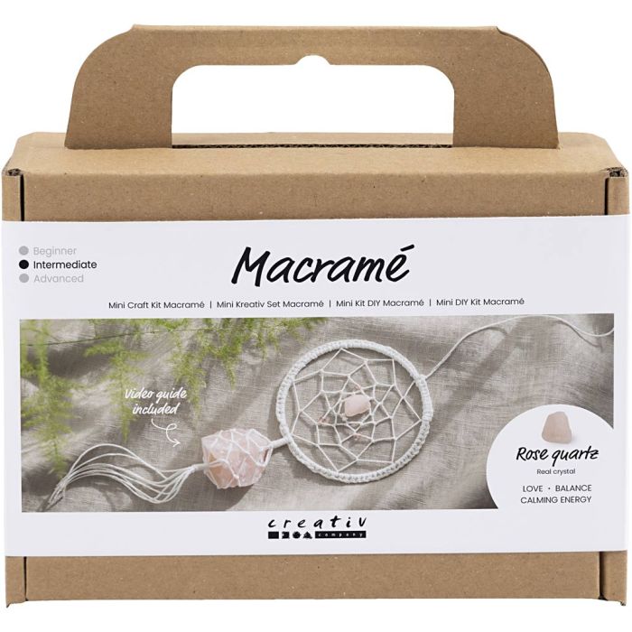 Kit Fai da te Mini Macramé, Acchiappasogni con cristallo di quarzo rosa, rosato chiaro, bianco, 1 conf.