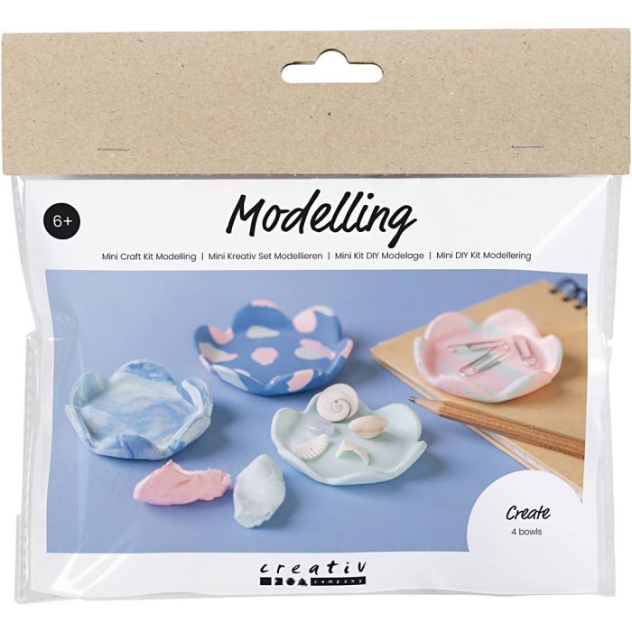 Kit Fai da te Mini Modellazione, Ciotole, blu pastello, rosa chiaro, 1 conf.