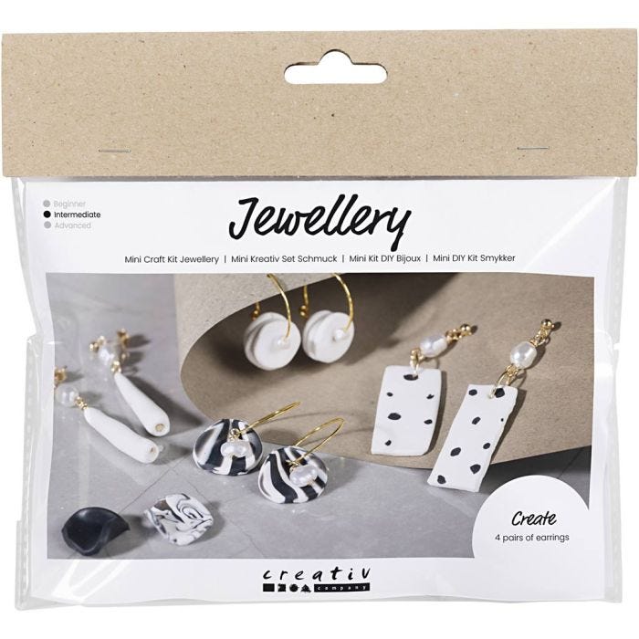 Kit Fai da te Mini Gioielli, Orecchini, nero, bianco, 1 conf.