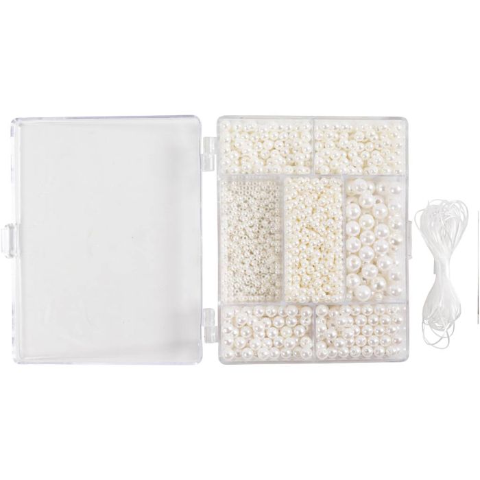 Kit Fai da te Misto Gioielli, Collana e bracciale, ca. 1200 pz, bianco madreperlato, 1 conf.