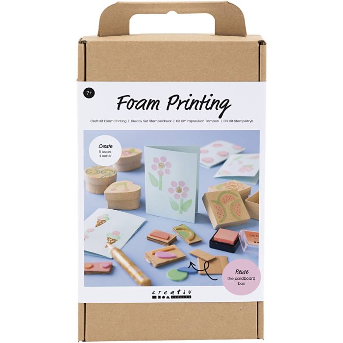 Kit Fai da te Timbri di Foam, Scatole e cartoncini decorati, beige, verde medio, mint, rosso chiaro, 1 conf.