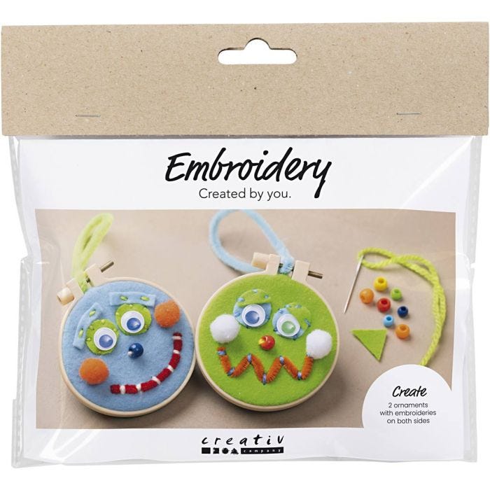 Kit Fai da te Mini Ricamo, Facce, blu, verde, 1 conf.