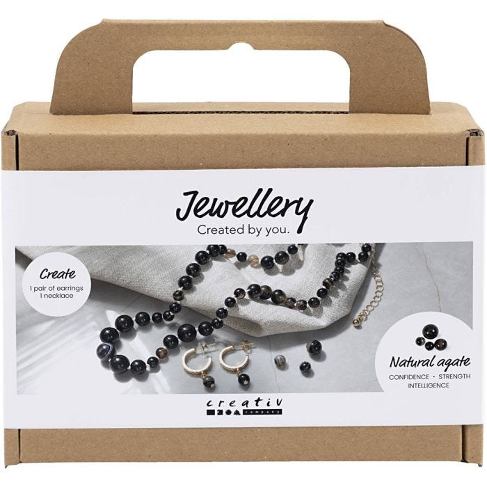 Kit Fai da te Mini Gioielli, Collana e orecchini, nero, bianco, 1 conf.