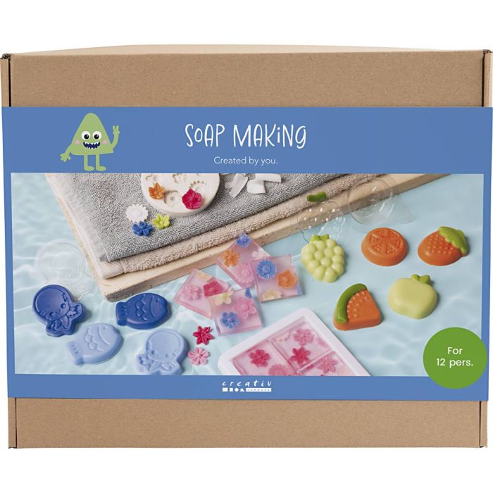Kit fai da te gruppo produzione di sapone, blu, verde, arancio, rosa, 1 conf.