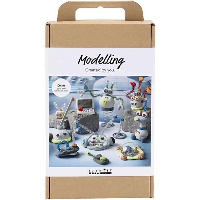 Kit Fai da te Modellazione, Robot, blu, grigio, rosso, placcato argento, 1 conf.